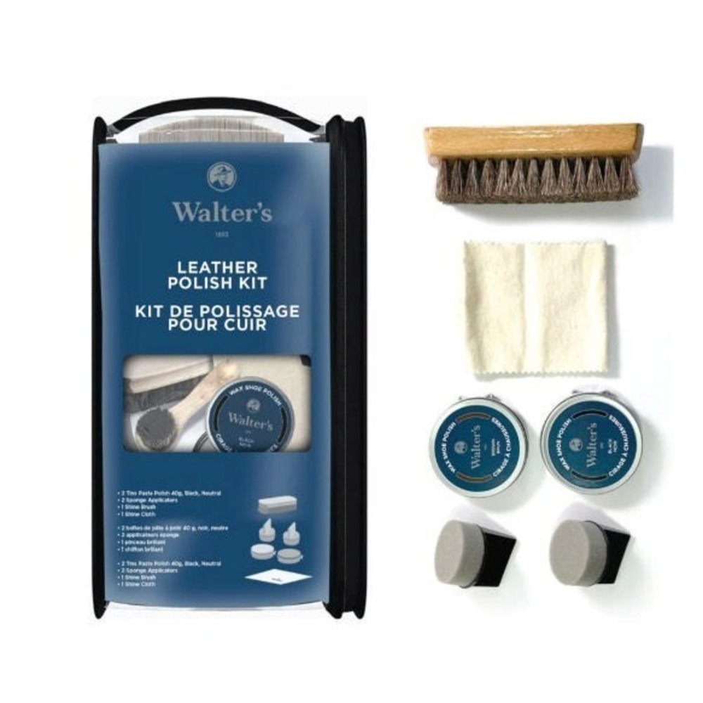 Walter's Shoe Care Leather Polish Kit: Paste, Sponges, Brush, Cloth, & Pouch